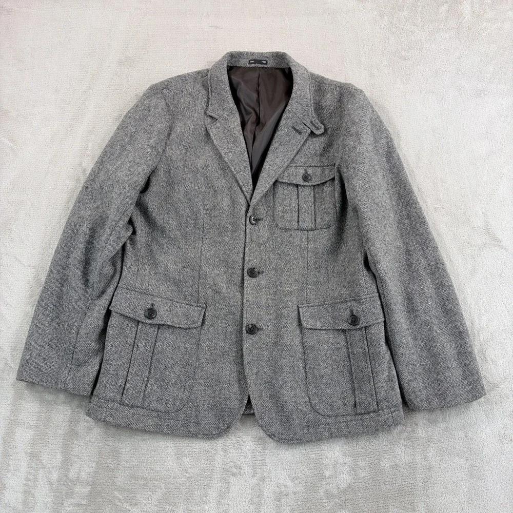 Gap Tweed Donegal Tailored Sport Coat Jacket Dusty Grey Wool Herringbone Men 44R